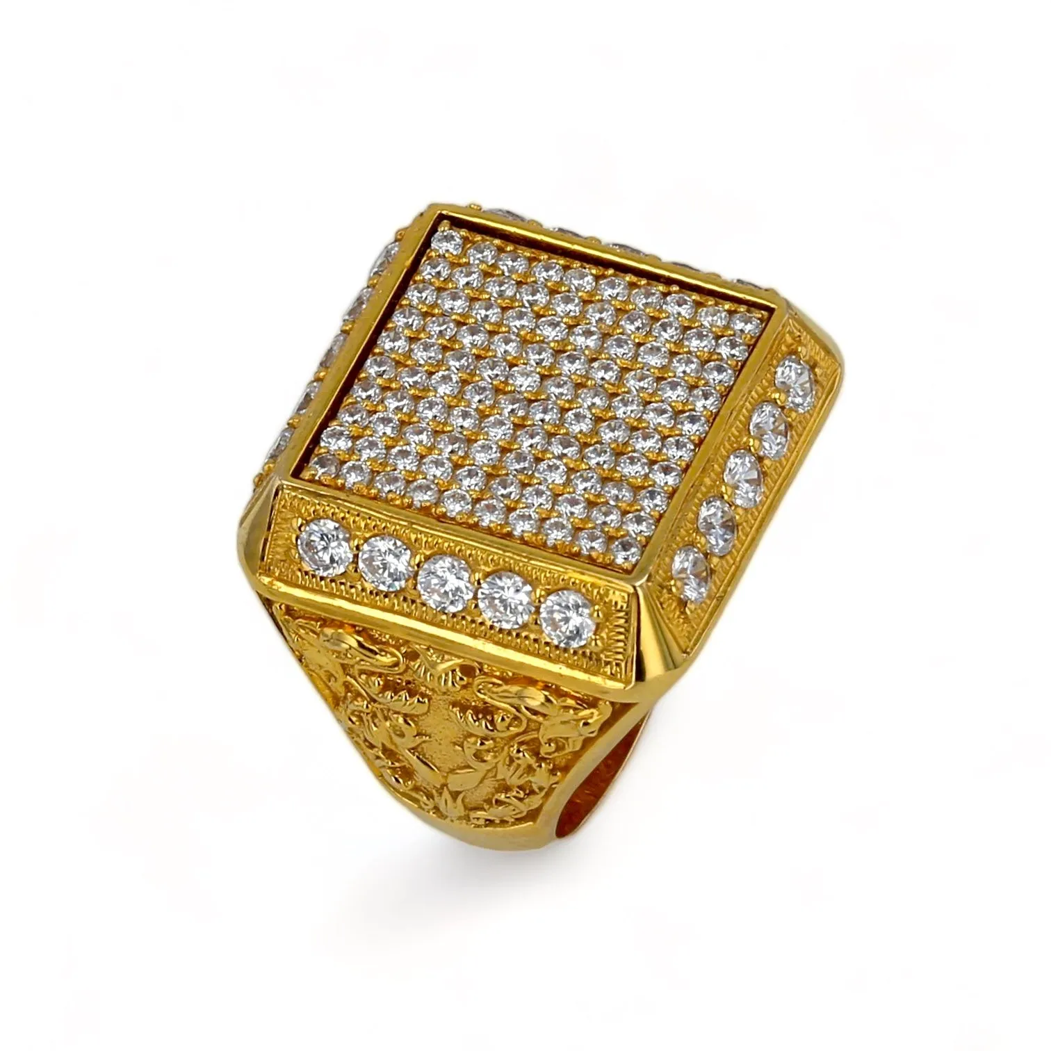 10K yellow gold square statement ring-221237