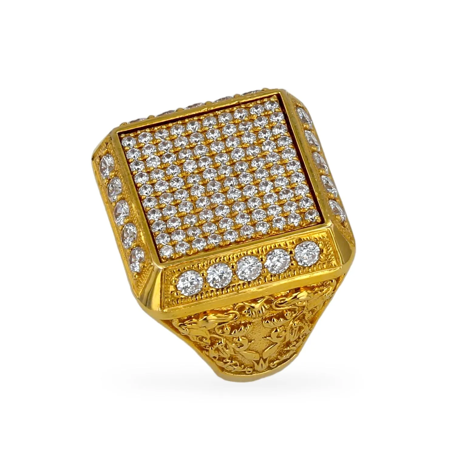 10K yellow gold square statement ring-221237