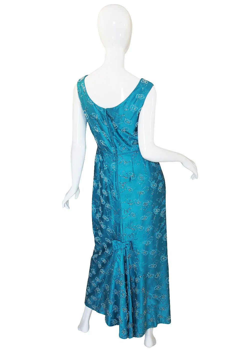 1950s Fully Beaded Brillant Turquoise Gown