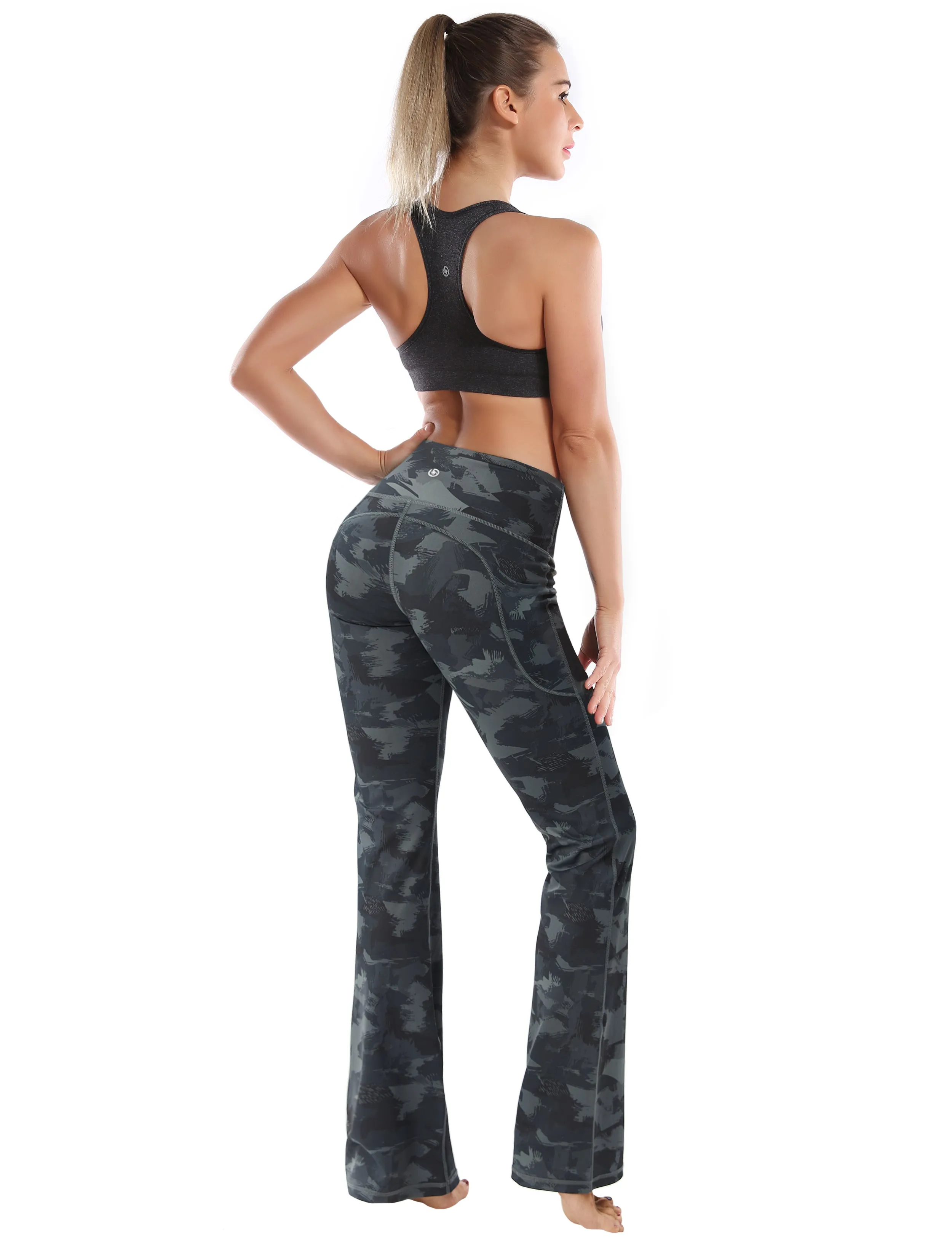 29" 31" 33" 35" 37"  Side Pockets Printed Bootcut Leggings dimgray brushcamo