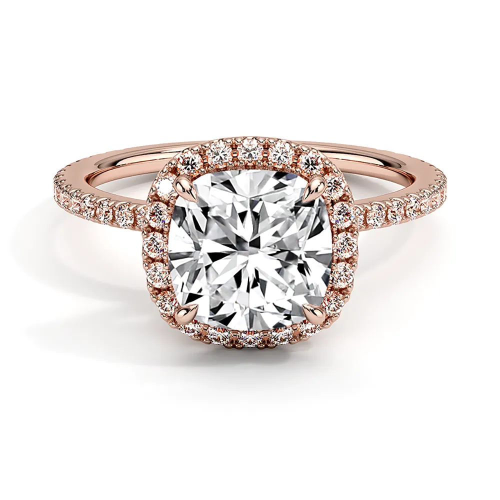 4 Prong Halo Cushion Cut Engagement Ring