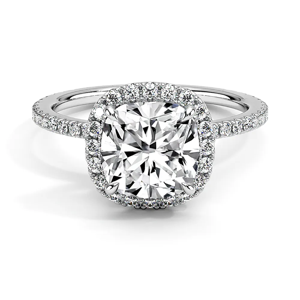 4 Prong Halo Cushion Cut Engagement Ring