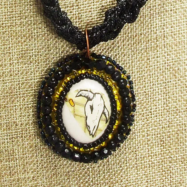 Abertha Bead Embroidery Pendant Kumihimo Necklace