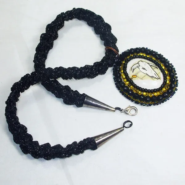 Abertha Bead Embroidery Pendant Kumihimo Necklace