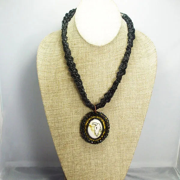 Abertha Bead Embroidery Pendant Kumihimo Necklace