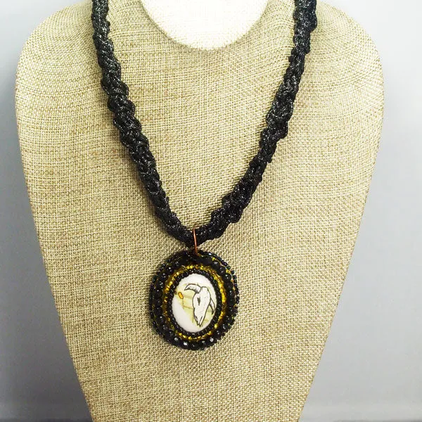 Abertha Bead Embroidery Pendant Kumihimo Necklace