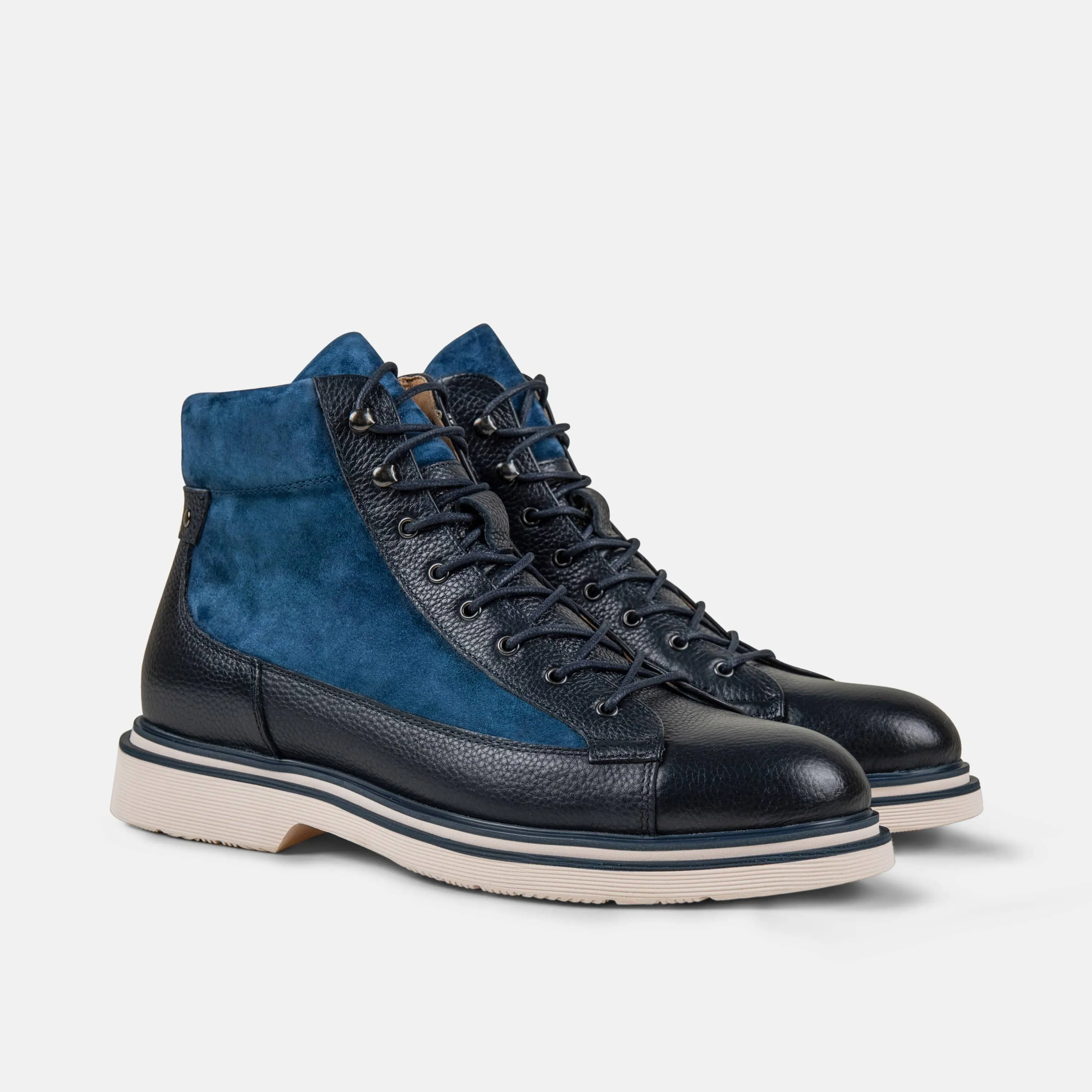 Aiden Navy Leather Combat Boots