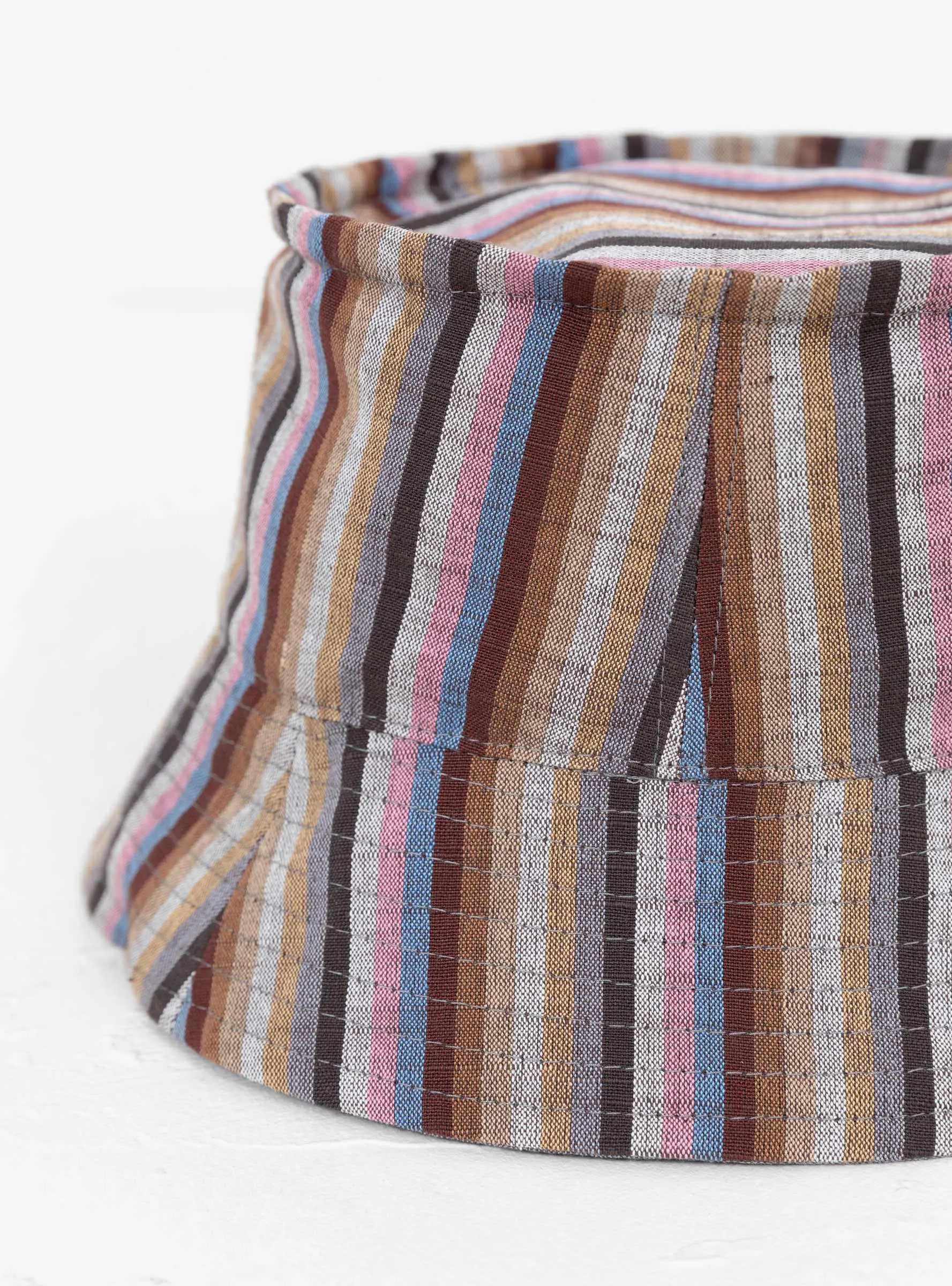 Aizu Reversible Bucket Hat Brown Multi Stripe