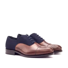 Ambrogio Bespoke Custom Men's Shoes Brown & Navy Fabric / Calf-Skin Leather Oxfords (AMB1994)