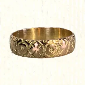 Antique 1920s Etched Rose Gold Wedding Band with Art Nouveau Design. Stacking or Thumb Ring.