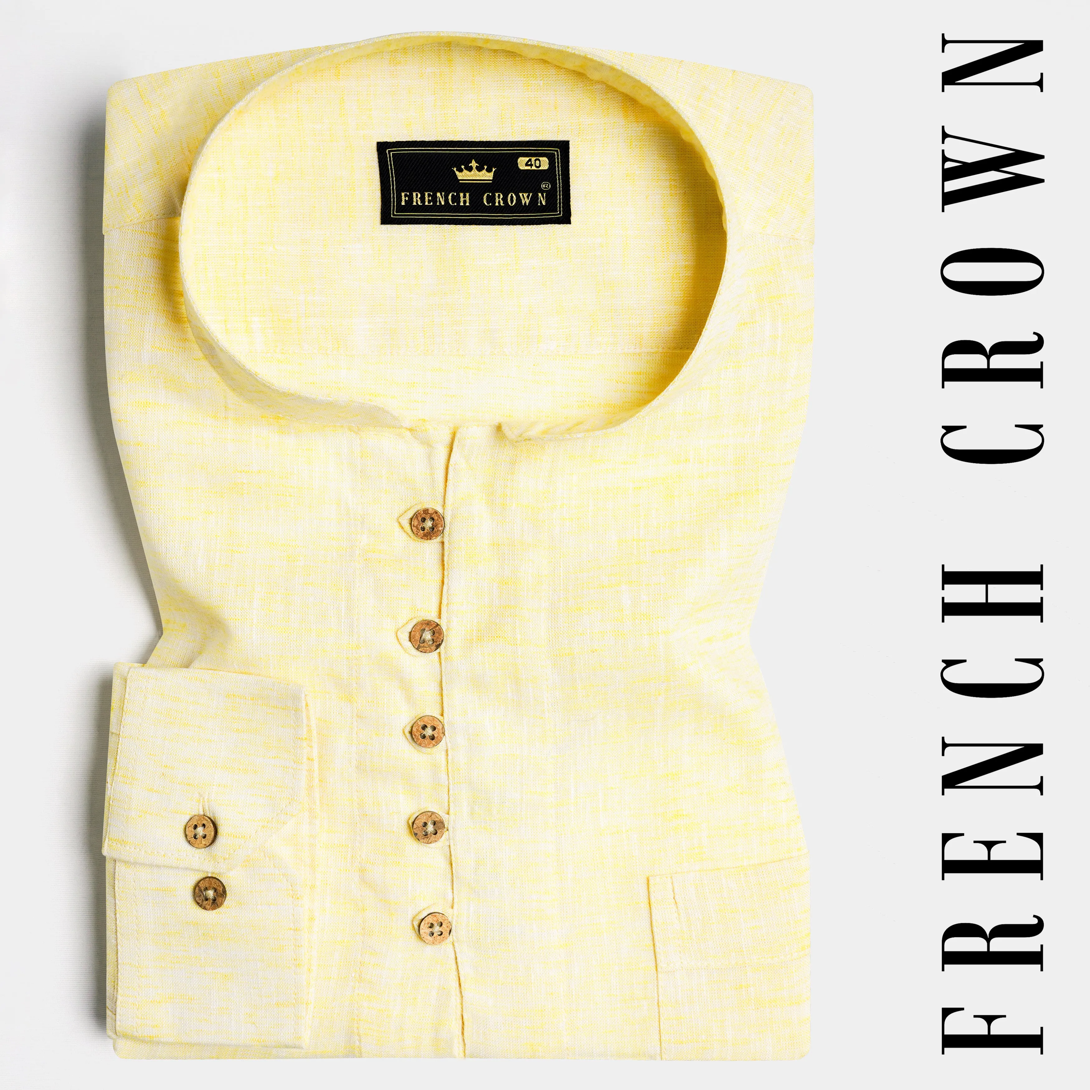 Astra Yellow Luxurious Linen Kurta Shirt