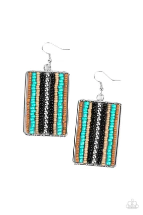 Beadwork Wonder Black, Turquoise, Tan Seed Bead Earrings - Paparazzi Accessories