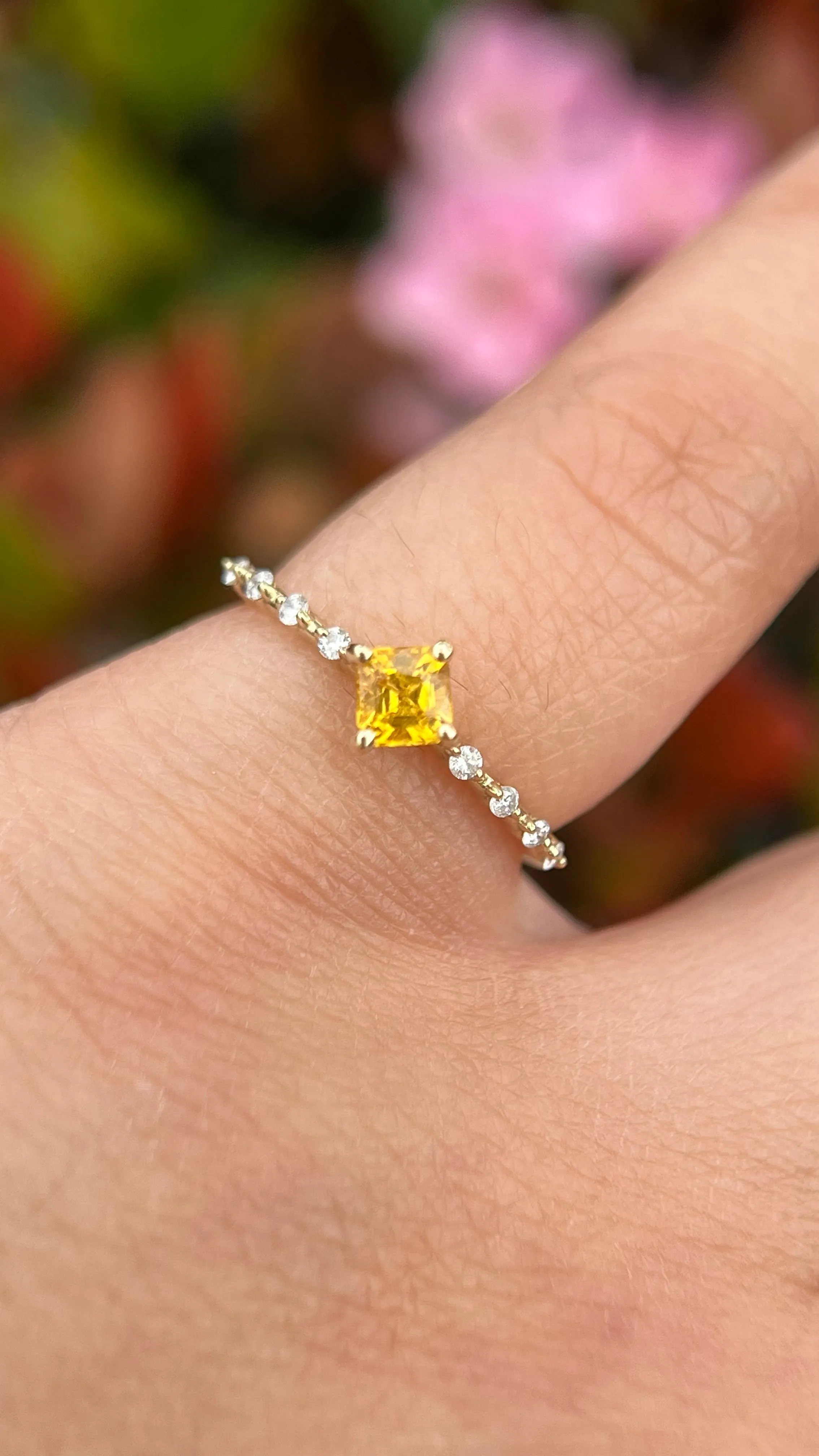 Bella 4mm 0.40ct Princess Yellow Sapphire Spaced Diamond Ring 14K Gold DFR052