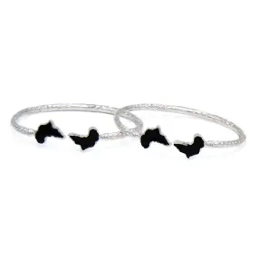 Better Jewelry Africa Ends .925 Sterling Silver West Indian Bangles w. Black Enamel, 1 pair