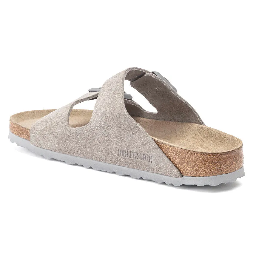 Birkenstock Women's Arizona Soft Footbed Suede Leather (Stone Coin - Regular Fit)