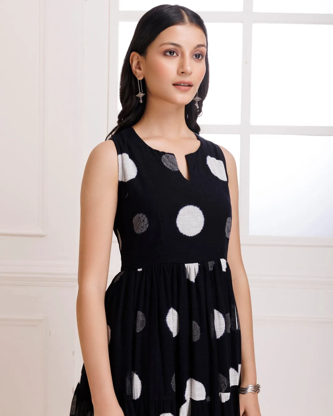 Black Moonga Polka Dot Hand Block Print Anarkali Suit Set