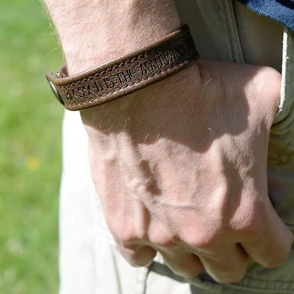 Blessed is the Man Who Takes Refuge In the Lord, Psalm 34:8 - Engraved Italian Leather Bracelet