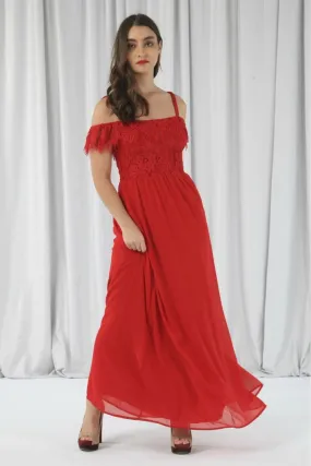 Double Second Red Scallop Edge Off Shoulder Dress