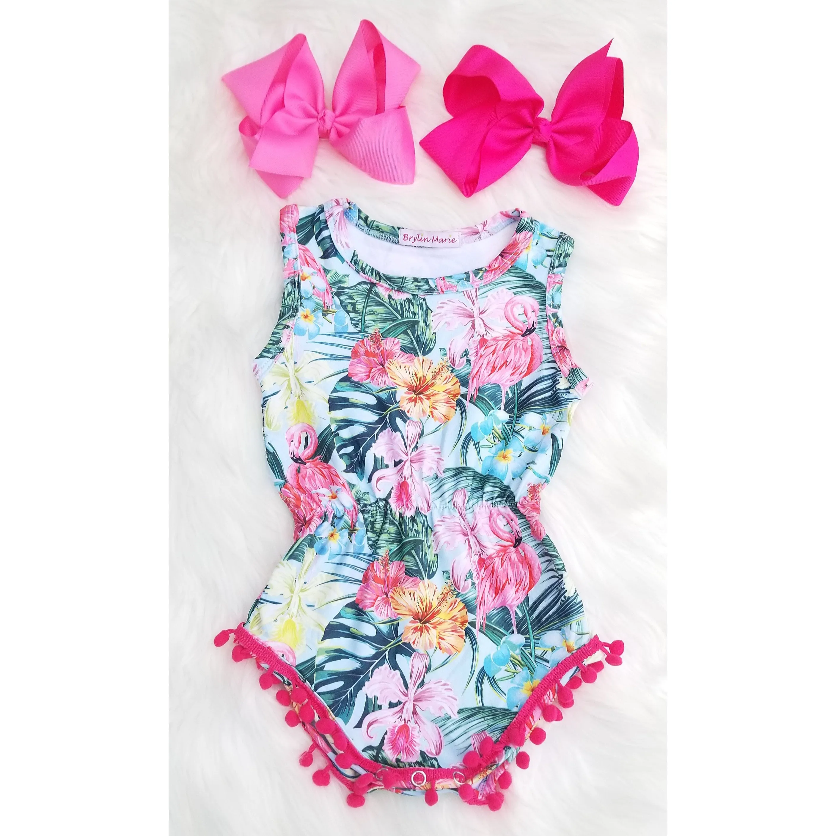 Flamingos & Flowers Pom Pom Romper