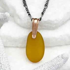 Golden Amber Sea Glass Pendant on a Copper Bail | #5081