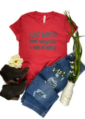 Heather Red Drink Margaritas & Ride My Horse Short Sleeve Tee