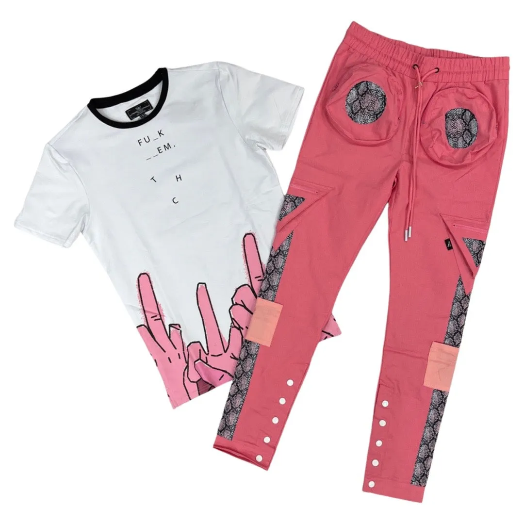 Hideout Blank Letter Jogger Set (White & Flamingo Pink)