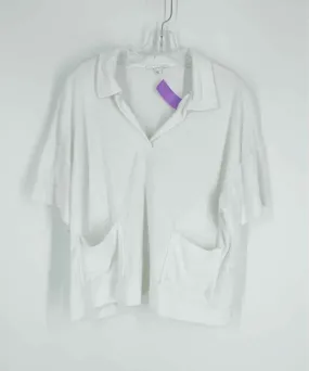 Jane and Delancey Size L White Collared Terry Tops Top-Short Sleeve