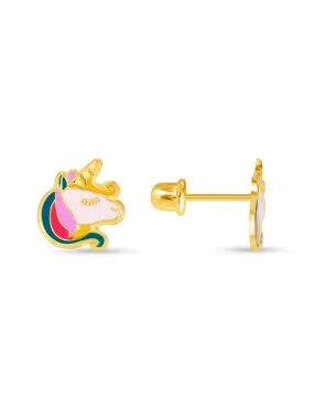 Kid Enamel Unicorn Stud Earring 14K