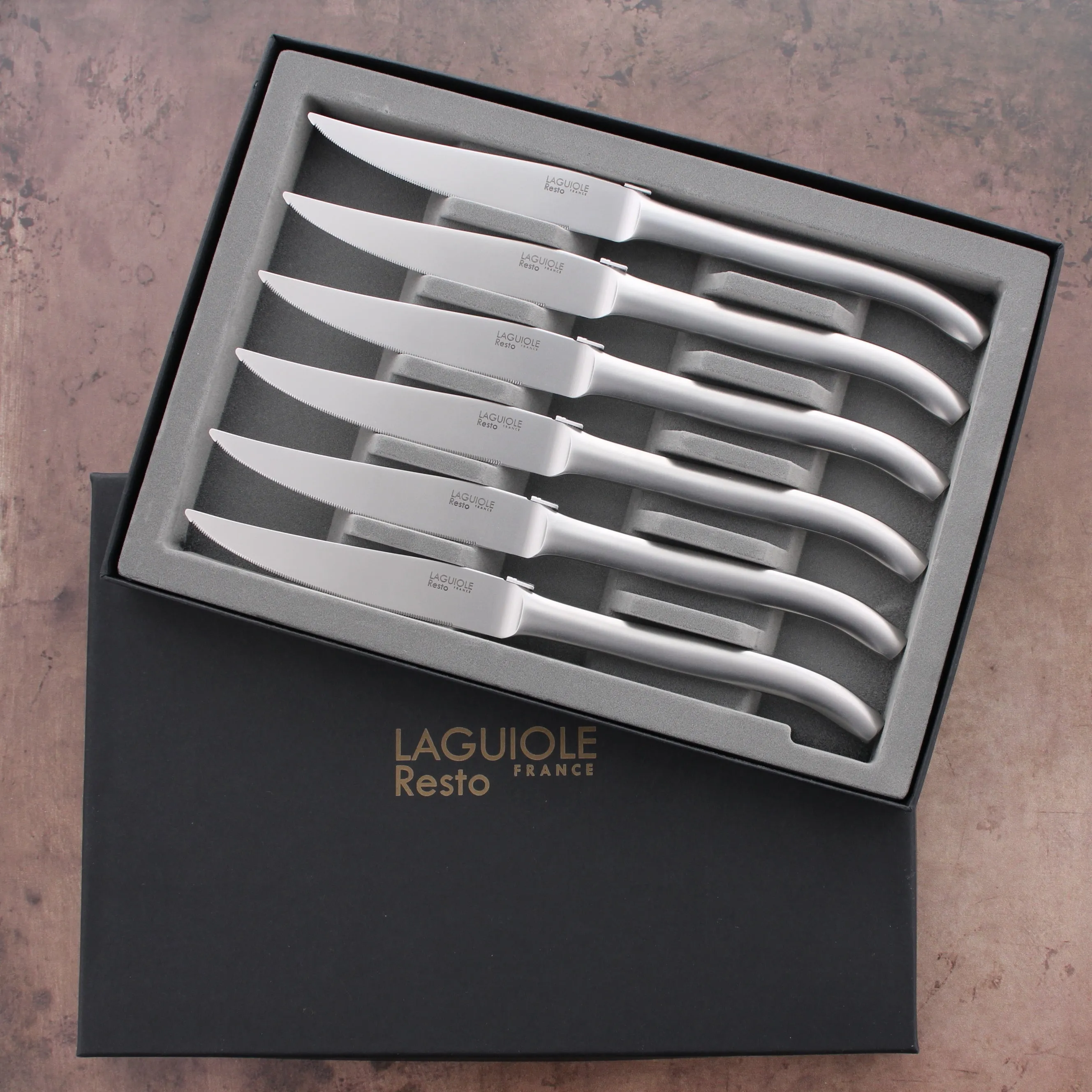 Laguiole Resto Steak Knives Brushed Finish - Set of 6