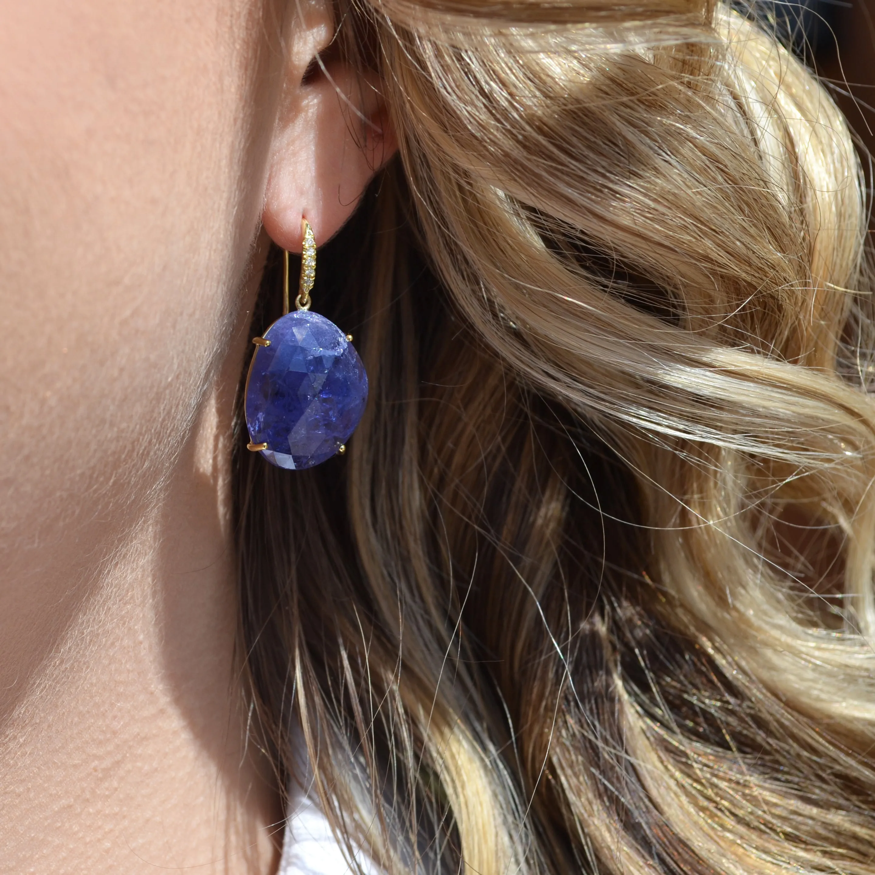 Lauren K - Drop Earrings with Tanzanite and Diamonds, 18k Yellow Gold