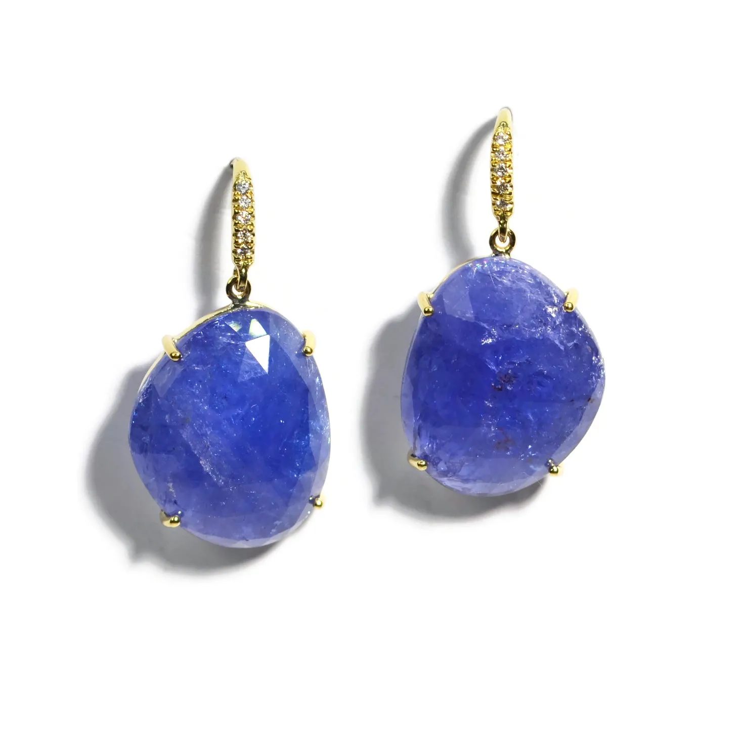 Lauren K - Drop Earrings with Tanzanite and Diamonds, 18k Yellow Gold