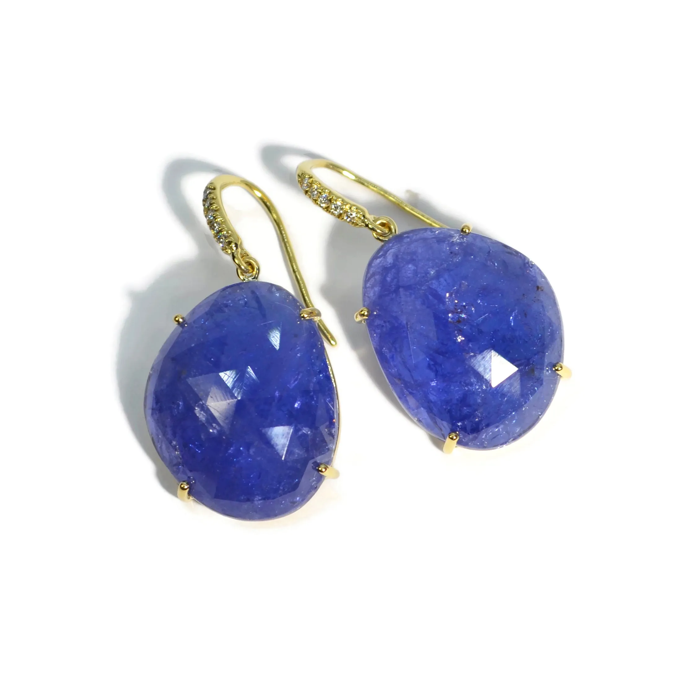 Lauren K - Drop Earrings with Tanzanite and Diamonds, 18k Yellow Gold