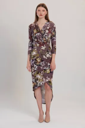 Love And Joy London Grey Floral Print Midi Dress