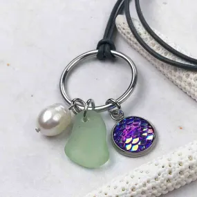 Mystic Rainbow Mermaid Dreams Necklace with Seafoam Sea Glass & Genuine Pearl | #1362