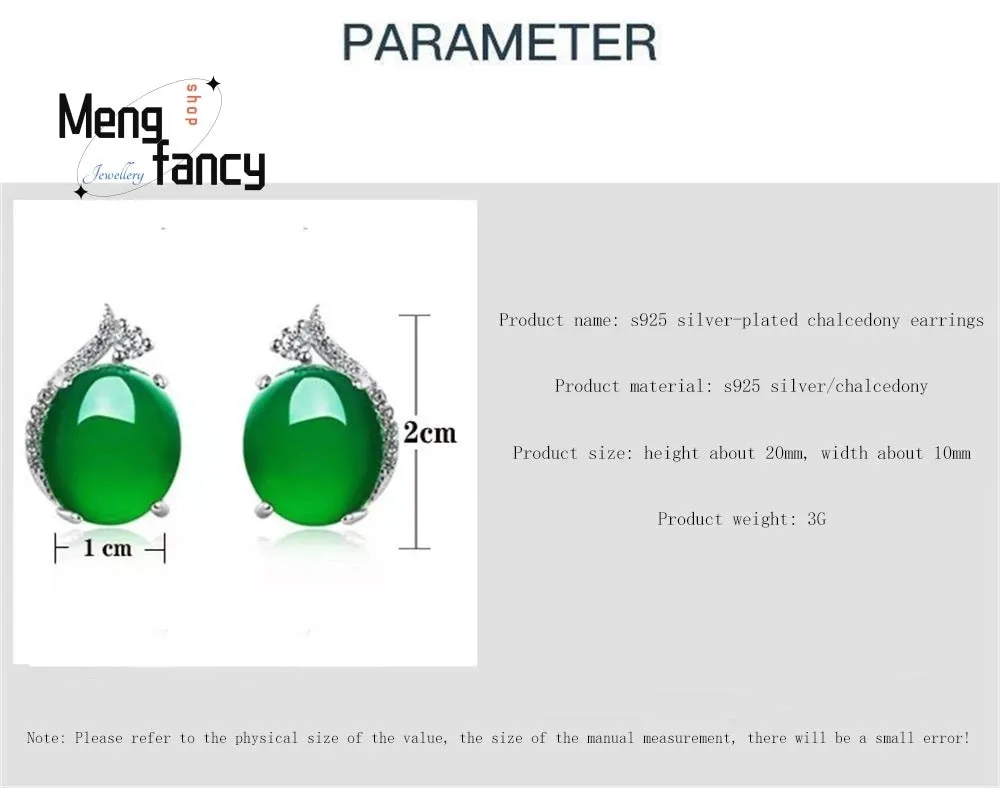 Natural Green Shade Chalcedony Round Earrings - S164676