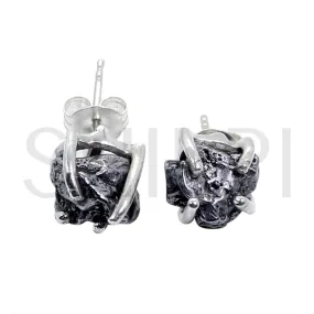 Natural Meteorite 925 Sterling Silver Prong Set Stud Earrings