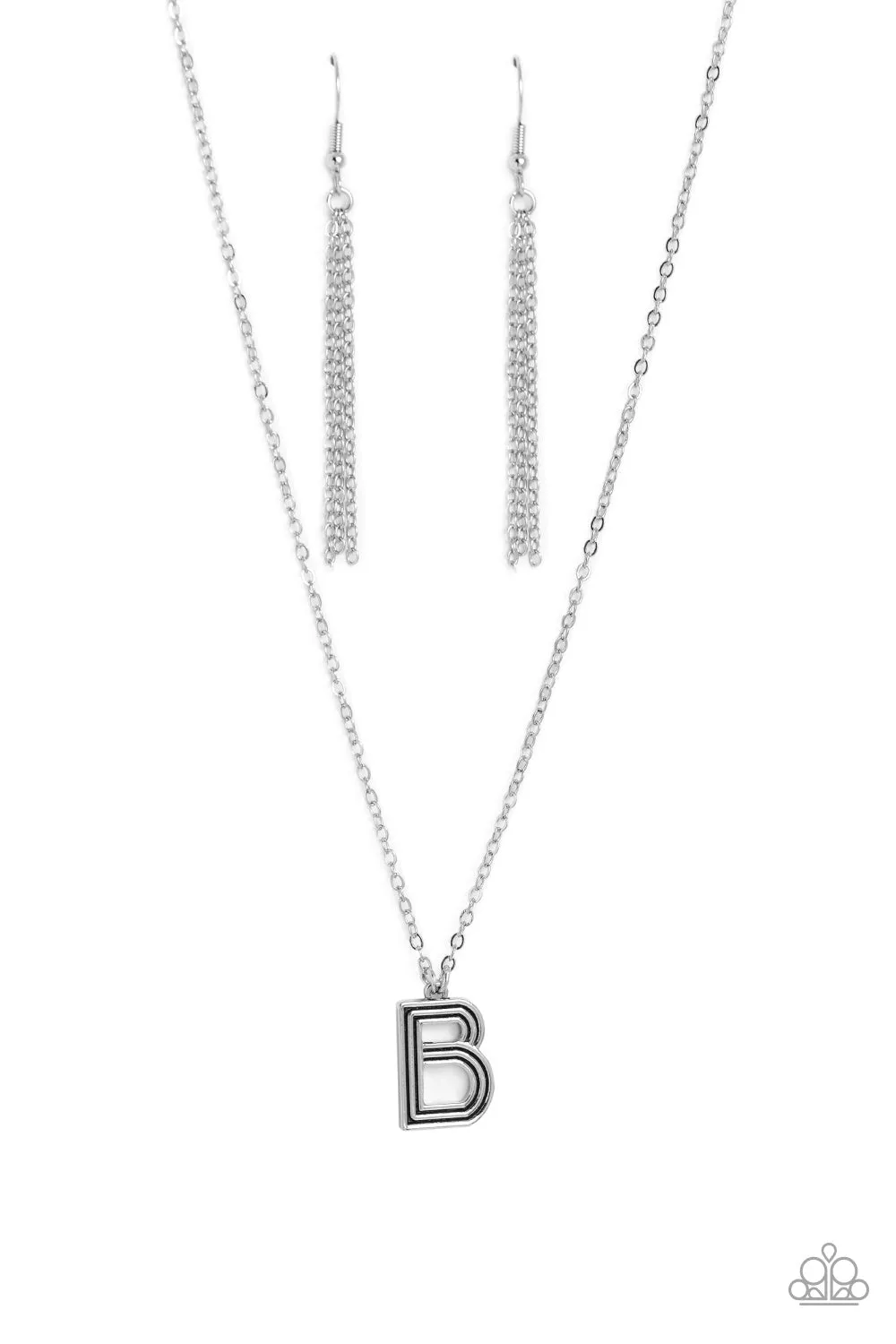 Paparazzi Leave Your Initials Silver B Necklace & Earring Set