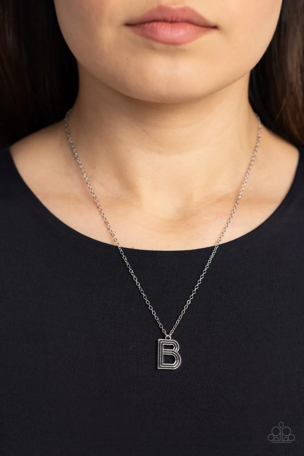 Paparazzi Leave Your Initials Silver B Necklace & Earring Set