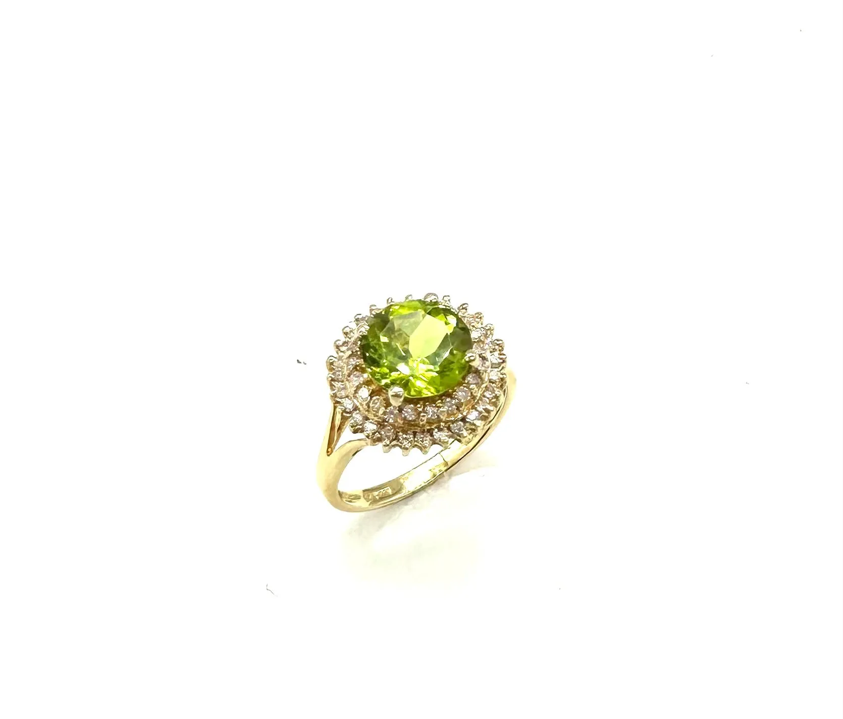 Peridot Double Diamond Halo Ring