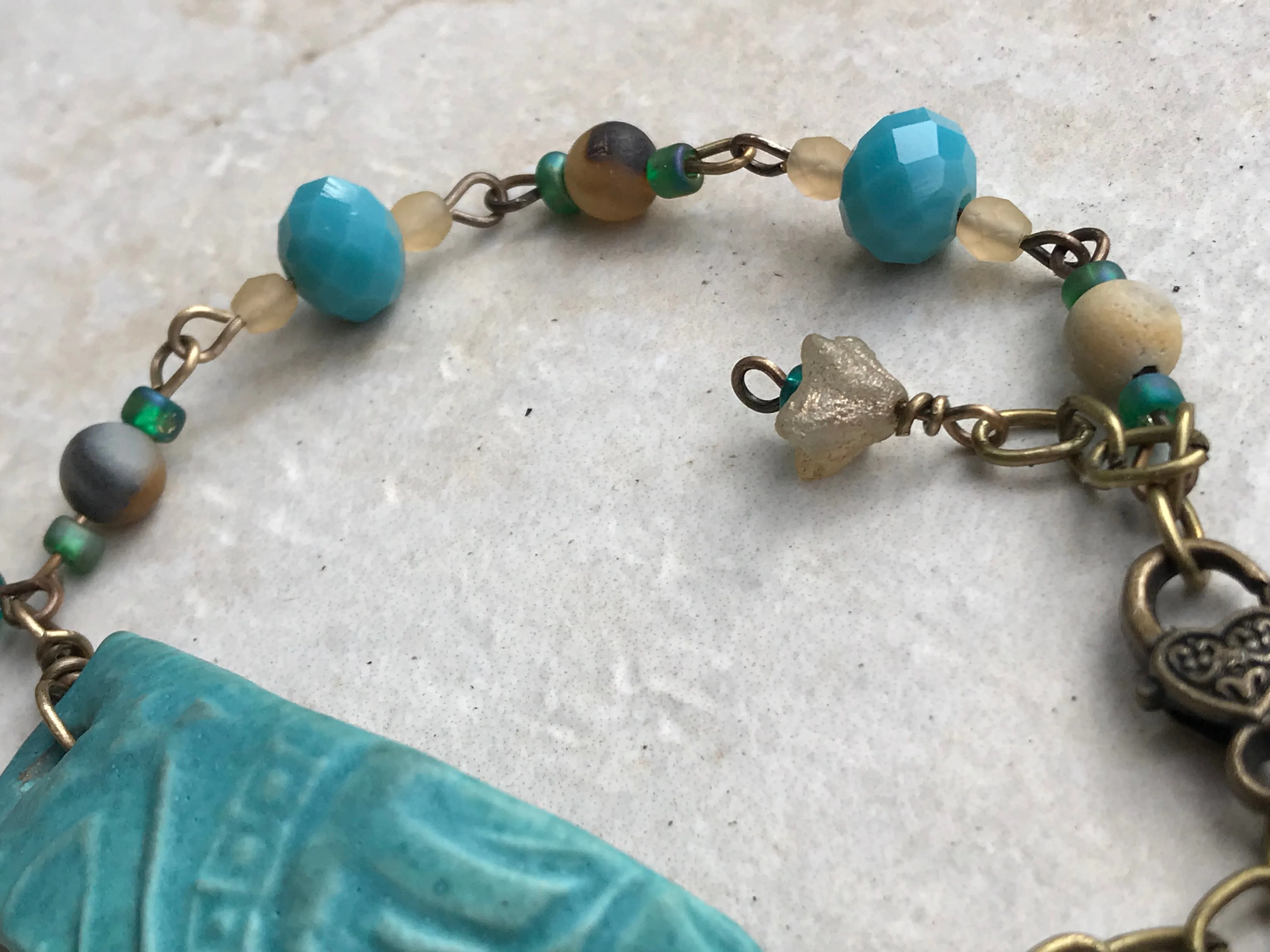 Porcelain Turquoise Beaded Bracelet with Cream Accents