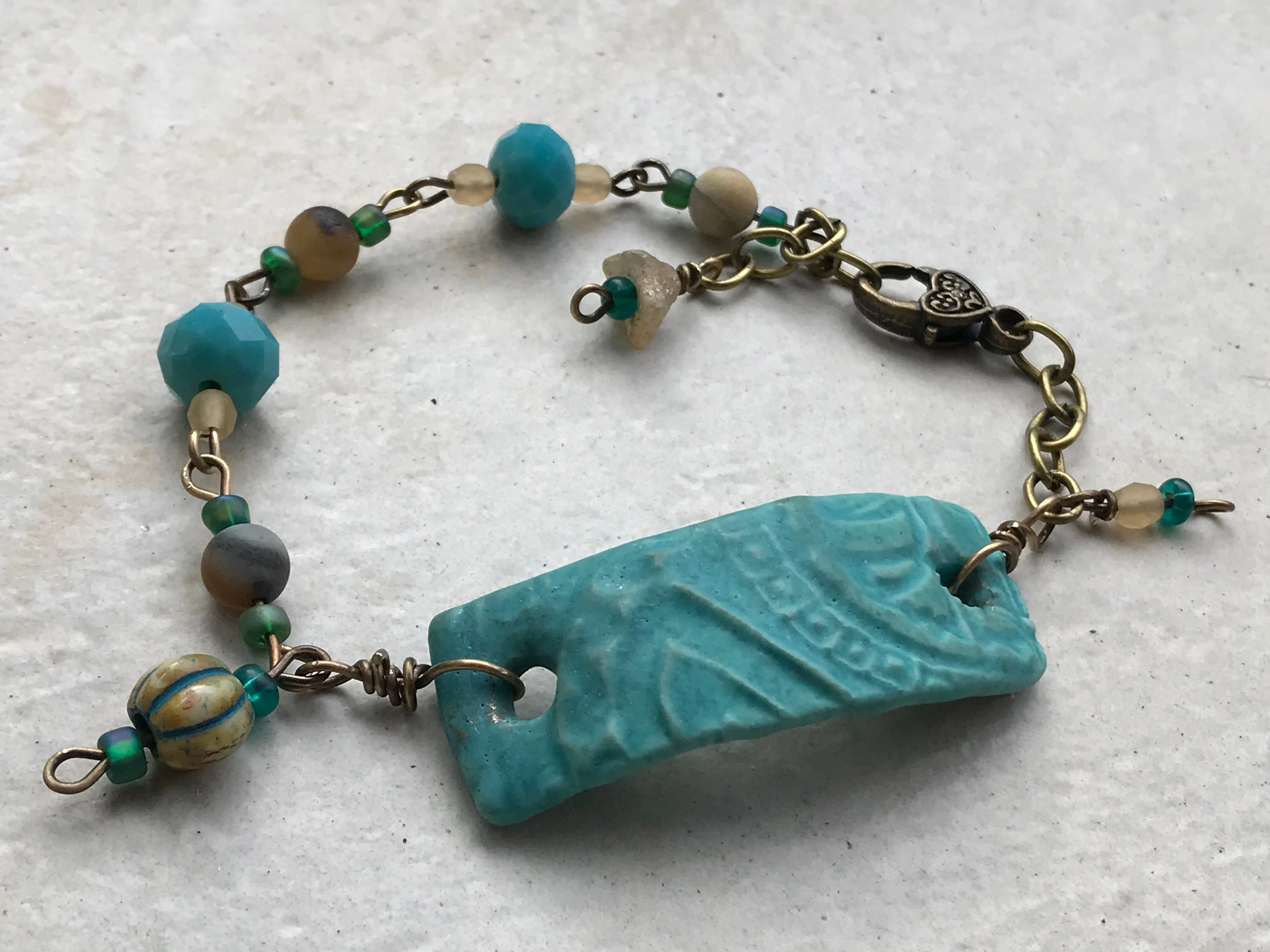 Porcelain Turquoise Beaded Bracelet with Cream Accents