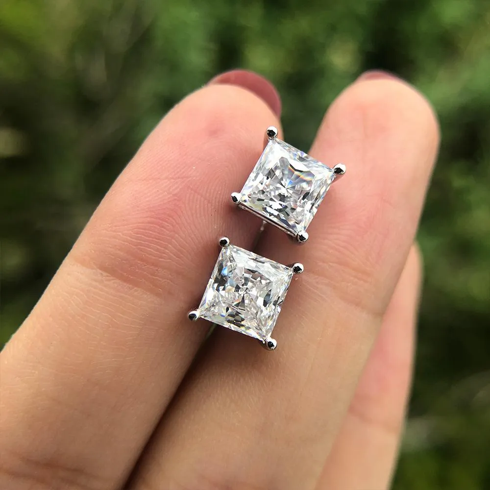 Princess Cut 925 Sterling Silver Stud Earrings