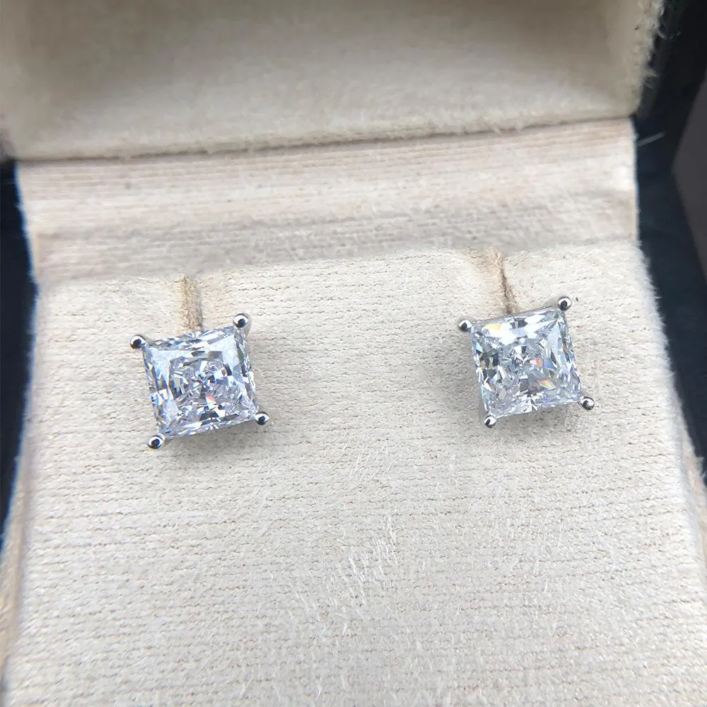 Princess Cut 925 Sterling Silver Stud Earrings