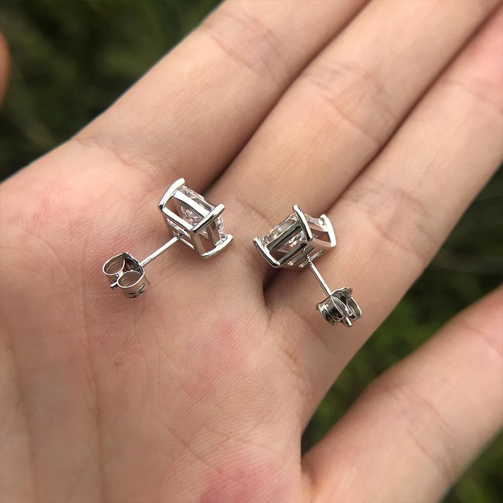 Princess Cut 925 Sterling Silver Stud Earrings