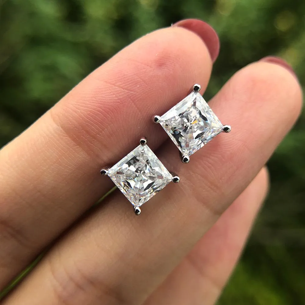 Princess Cut 925 Sterling Silver Stud Earrings