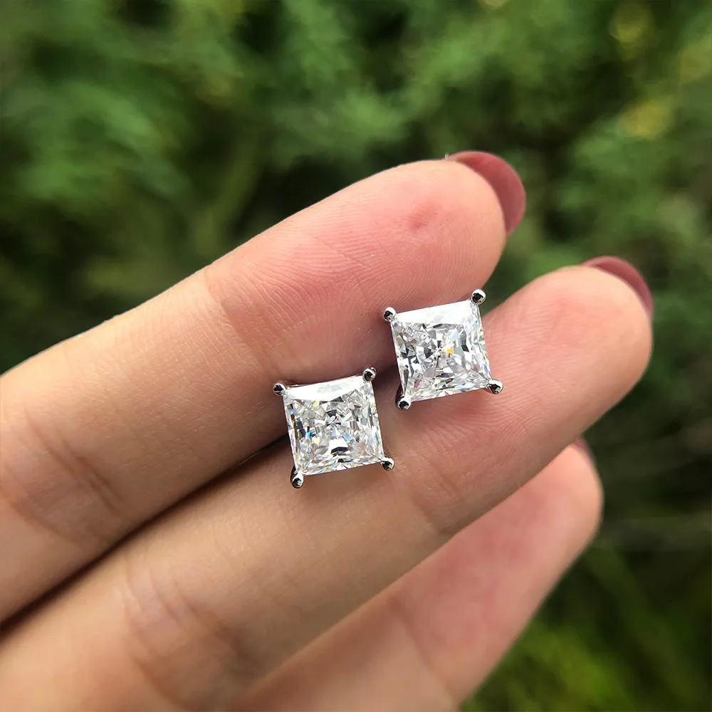 Princess Cut 925 Sterling Silver Stud Earrings