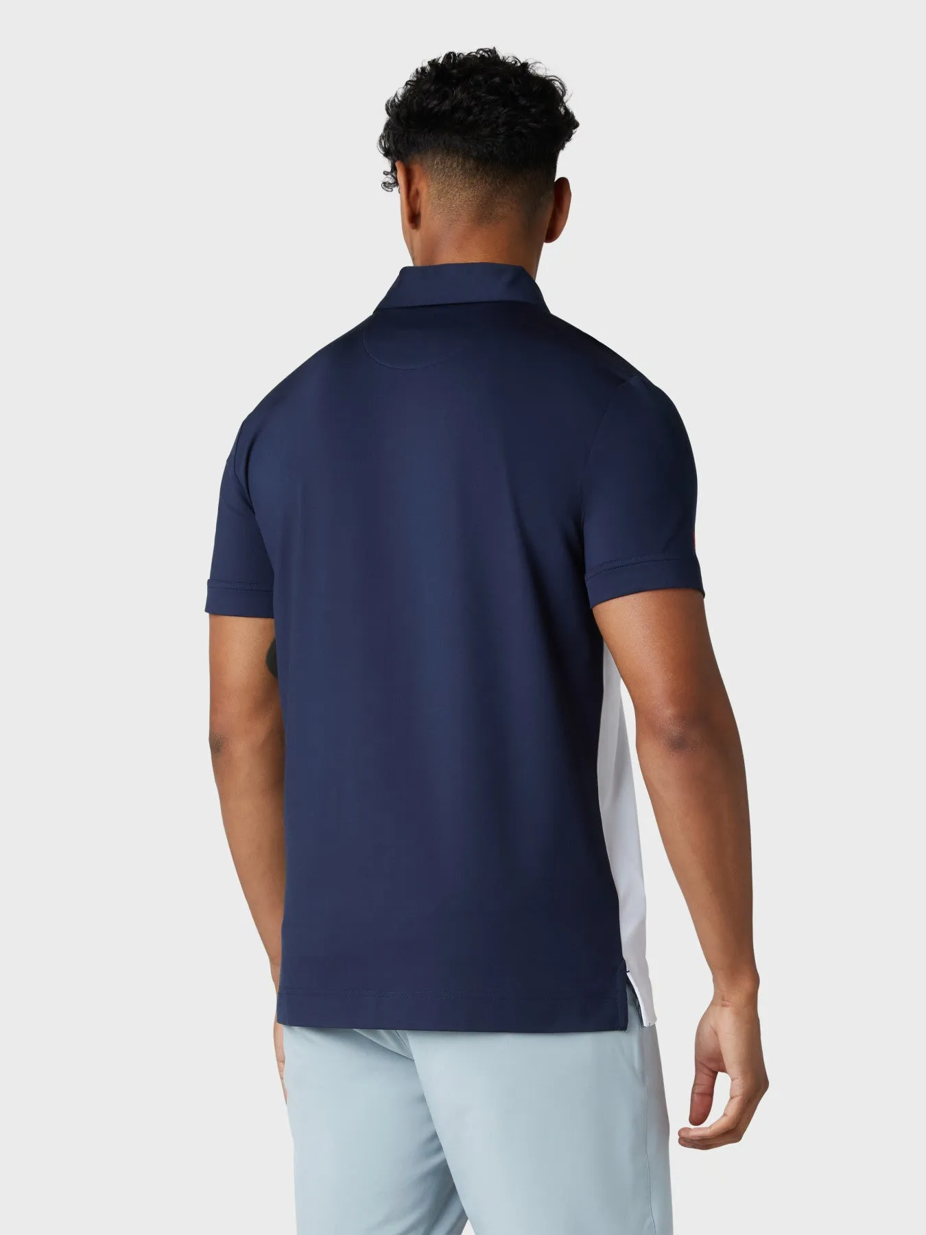 Short Sleeve Skyline Block Print Polo Shirt In Navy Blazer