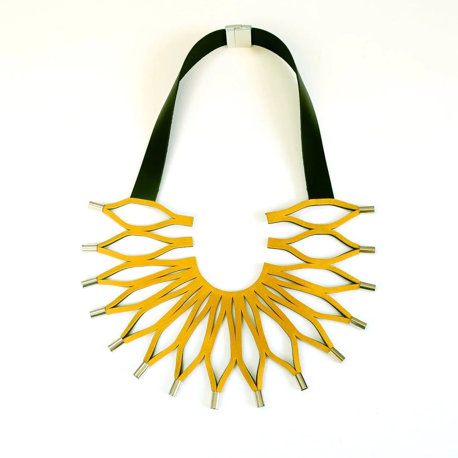 Sunflower black statement leather necklace