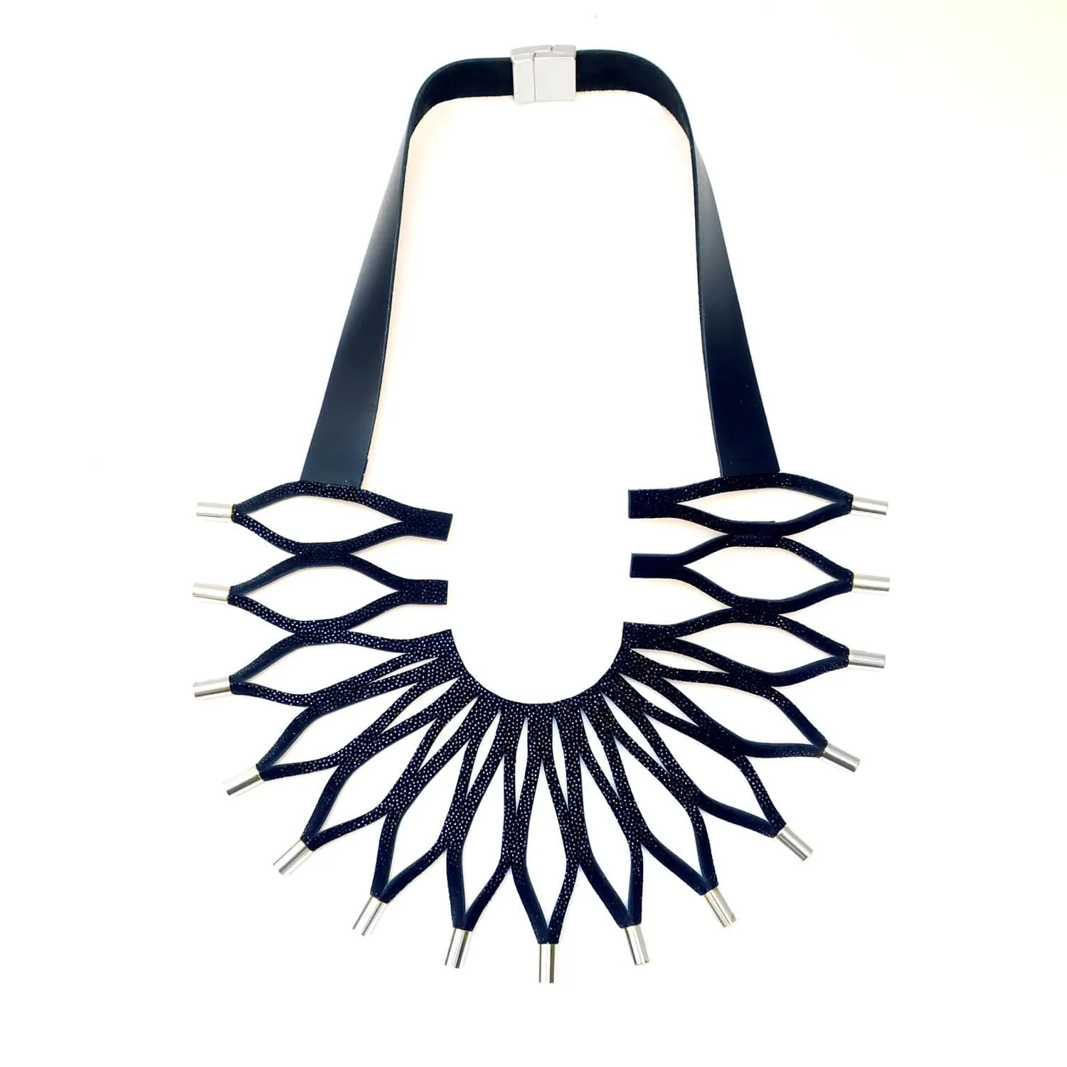 Sunflower black statement leather necklace