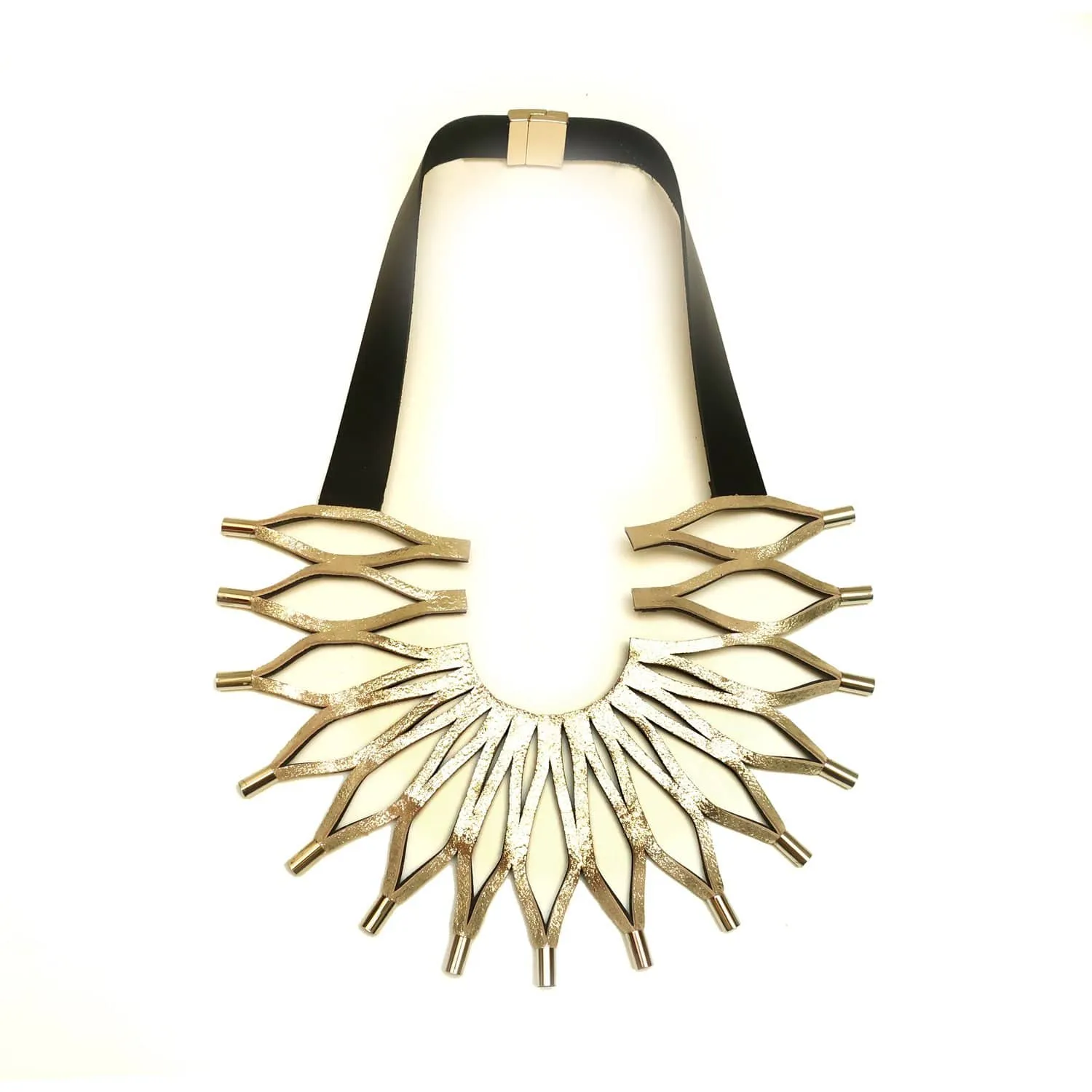 Sunflower black statement leather necklace